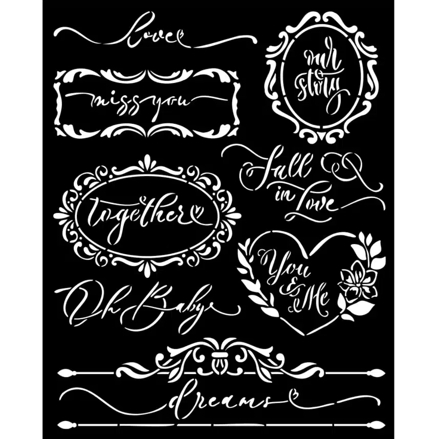 Plantilla de Stencil Etiquetas Romance Forever Stamperia 20x25cm