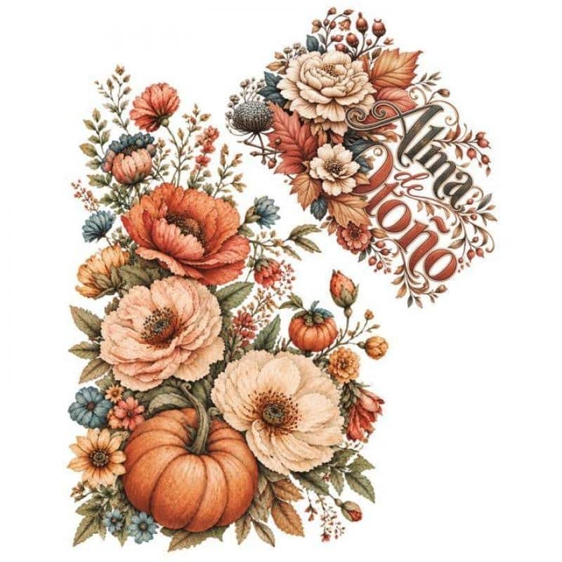 TRANSFER DTF TEXTIL 25x30cm. Calabazas y Flores Grande